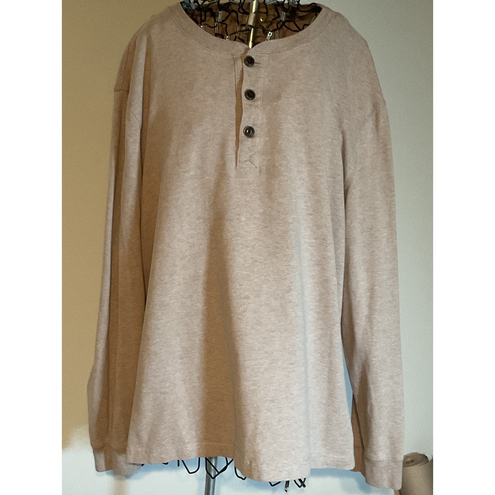St Johns Bay Legacy Henley Mens XL Tan Heather Long Sleeve 100% Cotton Shirt